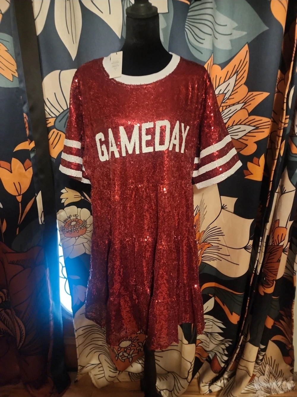 Crimspn Sequin Gameday Dress with White Lettering